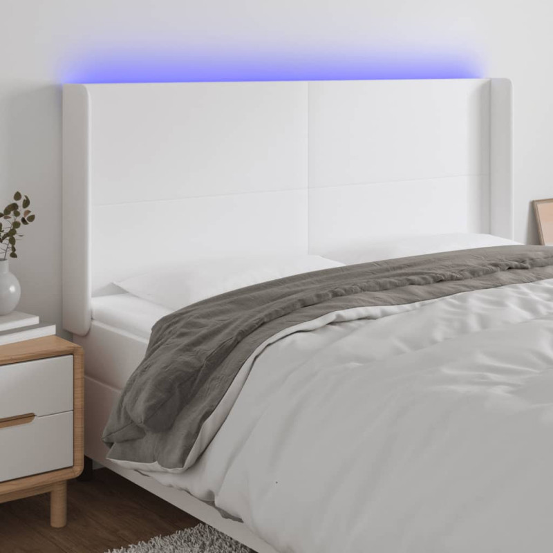 Zagłówek do łóżka z LED, biały, 203x16x118/128cm sztuczna skóra