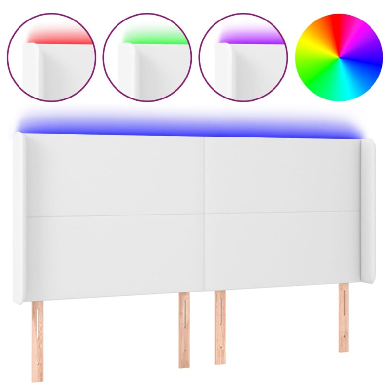 Zagłówek do łóżka z LED, biały, 203x16x118/128cm sztuczna skóra