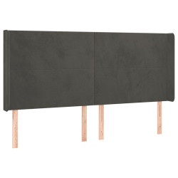 Zagłówek do łóżka z LED, ciemnoszary, 163x16x118/128cm, aksamit