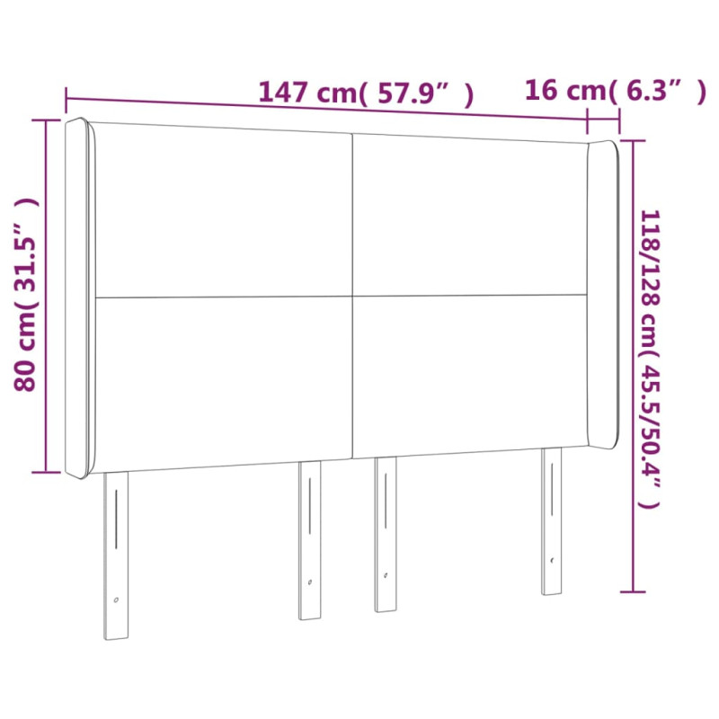 Zagłówek do łóżka z LED, różowy, 147x16x118/128 cm, aksamit