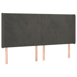 Zagłówek do łóżka z LED, ciemnoszary, 203x16x118/128cm, aksamit