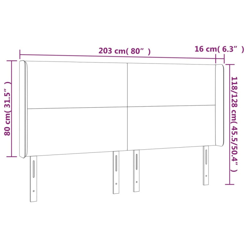 Zagłówek do łóżka z LED, czarny, 203x16x118/128 cm, tkanina