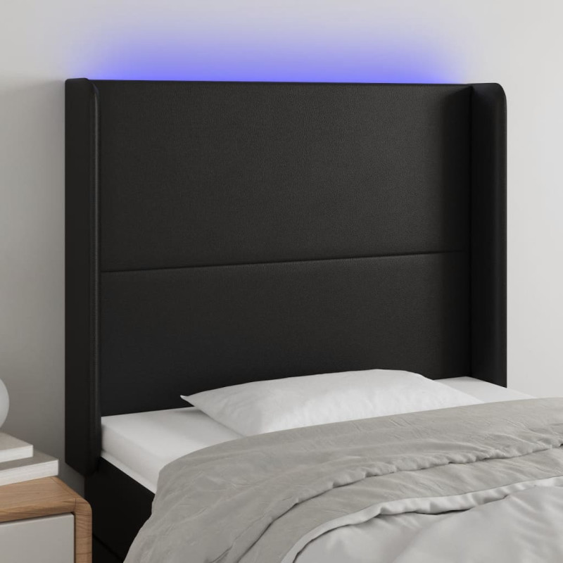 Zagłówek do łóżka z LED, czarny 83x16x118/128 cm sztuczna skóra