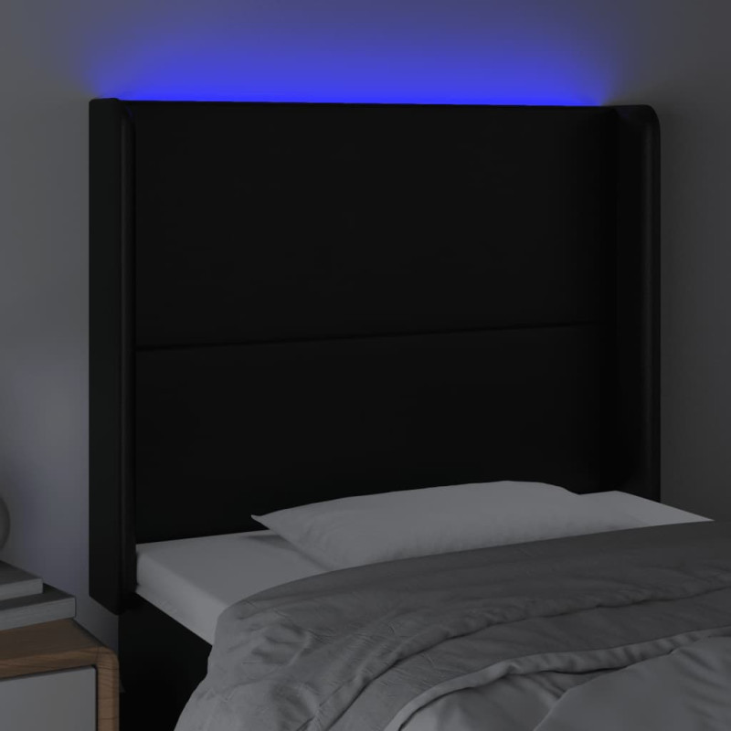 Zagłówek do łóżka z LED, czarny 83x16x118/128 cm sztuczna skóra