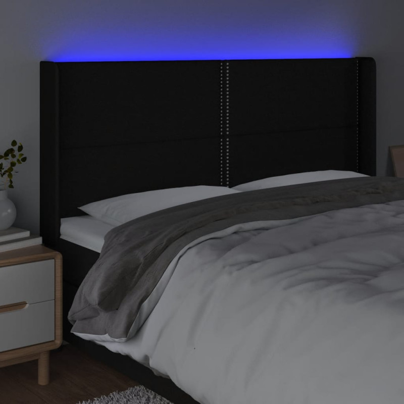 Zagłówek do łóżka z LED, czarny, 183x16x118/128 cm, tkanina