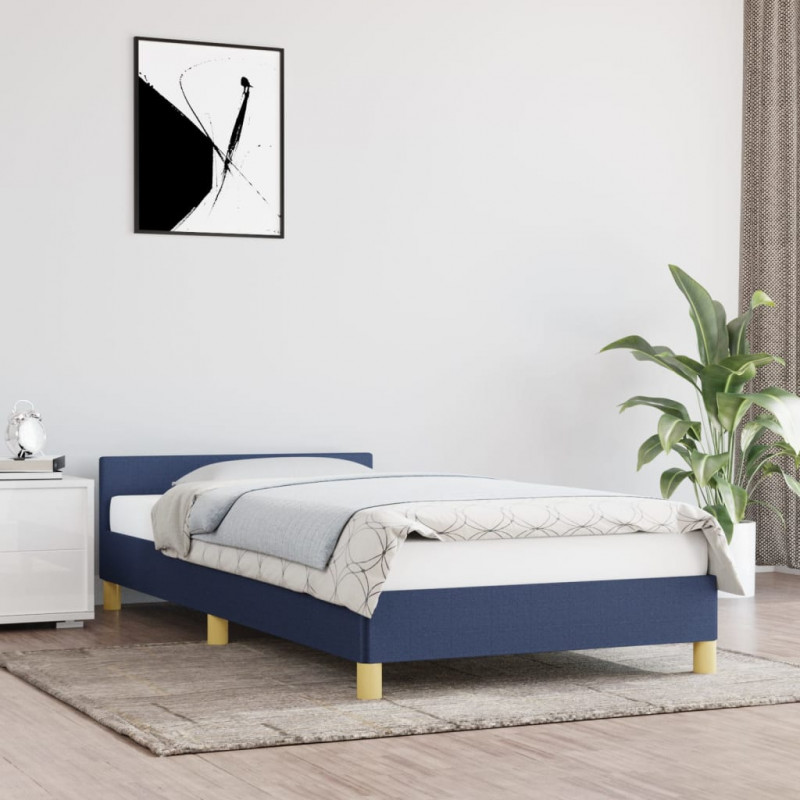 Rama łóżka z zagłówkiem bez materaca niebieska 90x200cm tkaniną