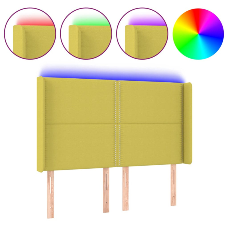 Zagłówek do łóżka z LED, zielony, 147x16x118/128 cm, tkanina