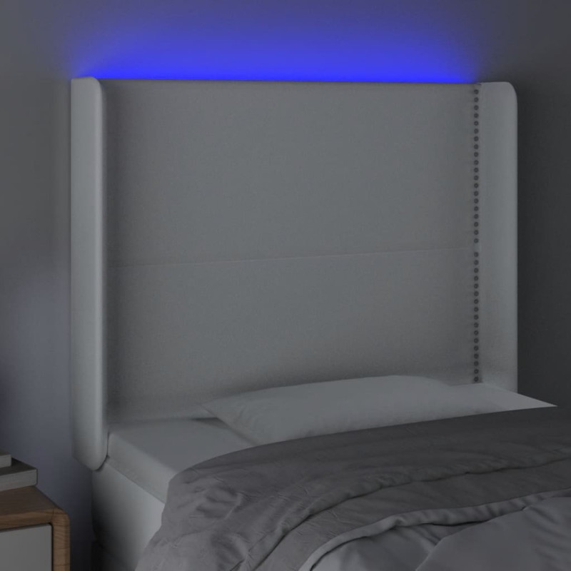 Zagłówek do łóżka z LED, biały, 93x16x118/128cm, sztuczna skóra