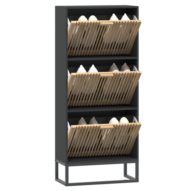 Szafka na buty, czarna, 52x25x120 cm, materiał drewnopochodny