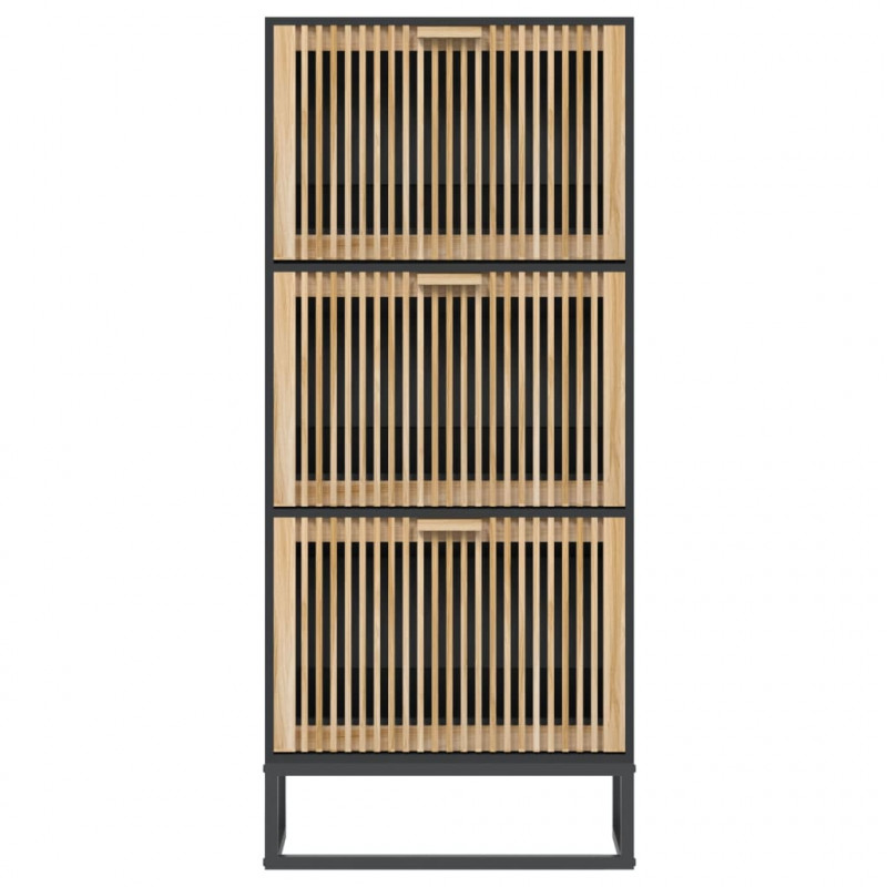 Szafka na buty, czarna, 52x25x120 cm, materiał drewnopochodny