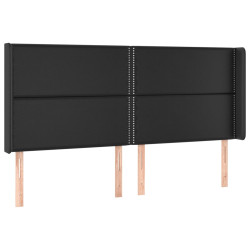 Zagłówek do łóżka z LED, czarny 183x16x118/128cm sztuczna skóra
