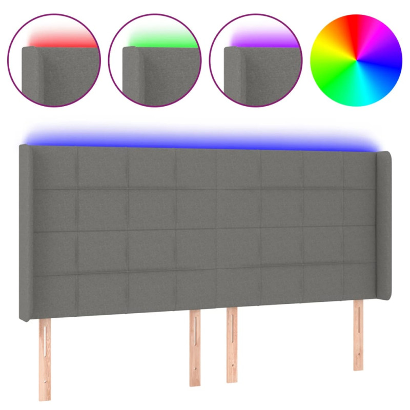 Zagłówek do łóżka z LED, ciemnoszary, 203x16x118/128cm, tkanina