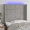 Zagłówek do łóżka z LED, jasnoszary, 103x16x118/128 cm, tkanina