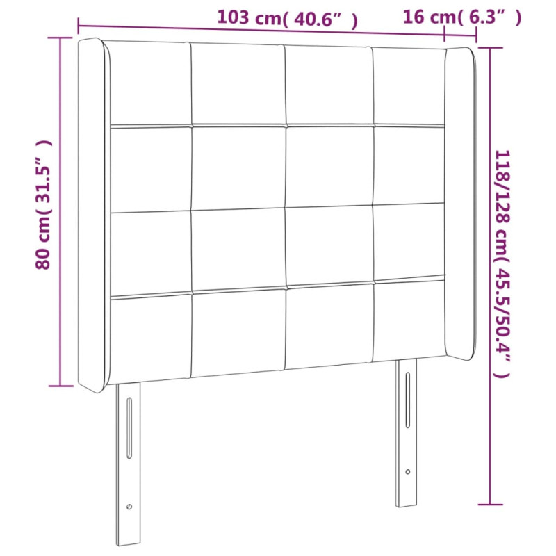 Zagłówek do łóżka z LED, jasnoszary, 103x16x118/128 cm, tkanina