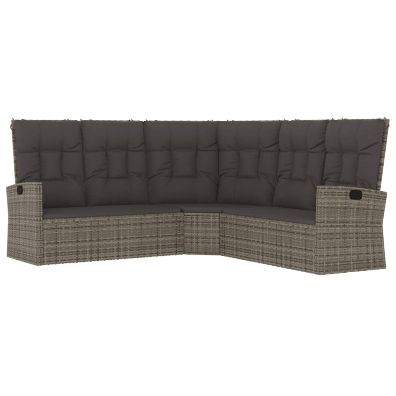 Rozkładana sofa narożna z poduszkami, szara, polirattan