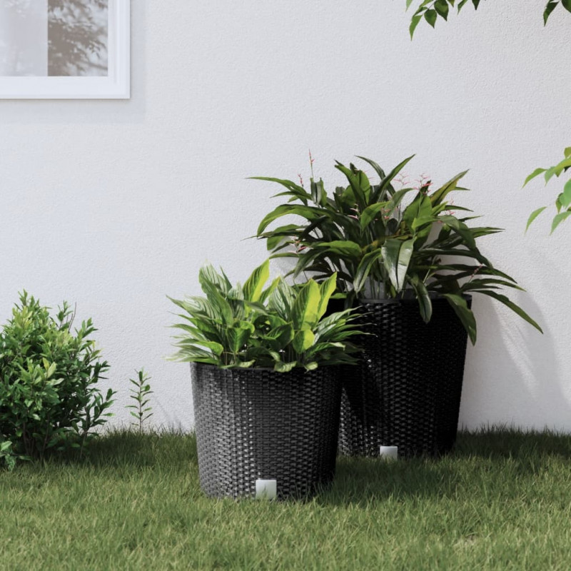 Donica z pojemnikiem wewnętrznym, antracyt, 15/15,3L, rattan PP