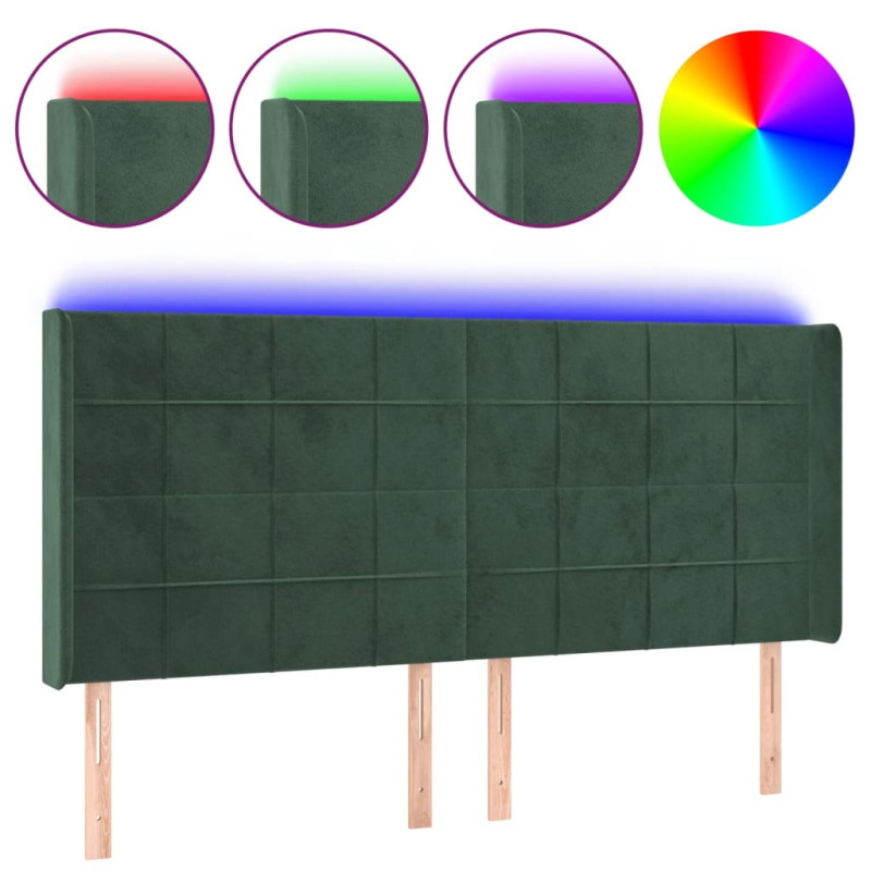 Zagłówek do łóżka z LED, ciemnozielony 203x16x118/128cm aksamit