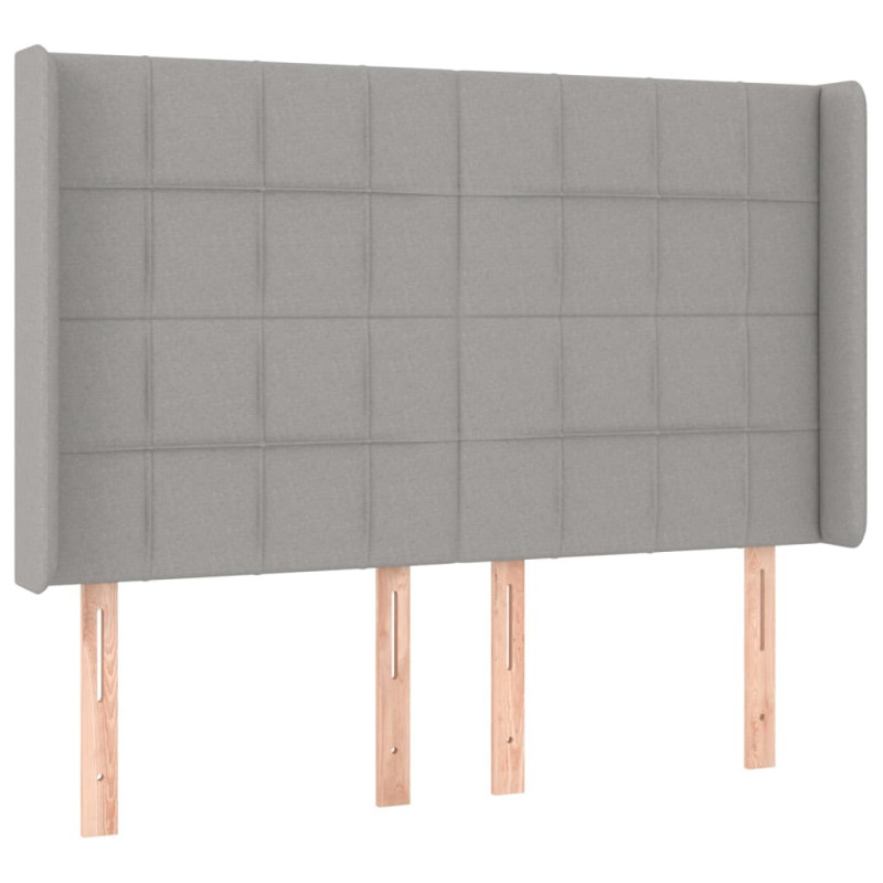 Zagłówek do łóżka z LED, jasnoszary, 147x16x118/128 cm, tkanina