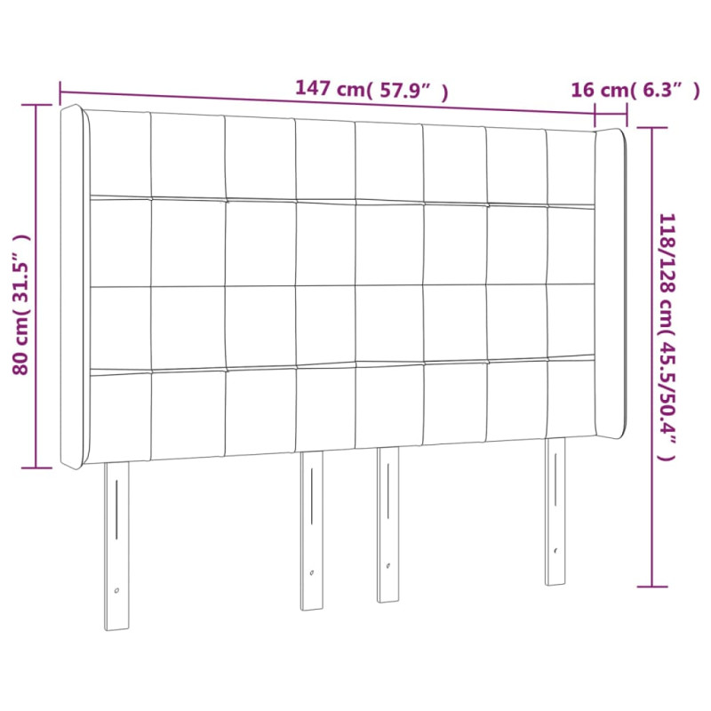 Zagłówek do łóżka z LED, jasnoszary, 147x16x118/128 cm, tkanina