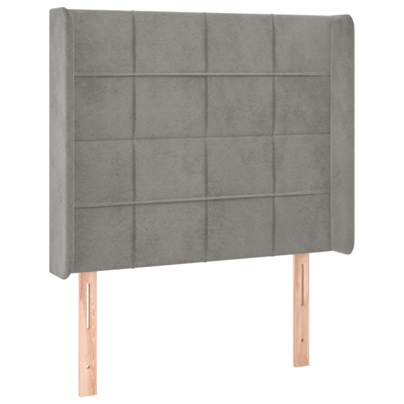 Zagłówek do łóżka z LED, jasnoszary, 93x16x118/128 cm, aksamit