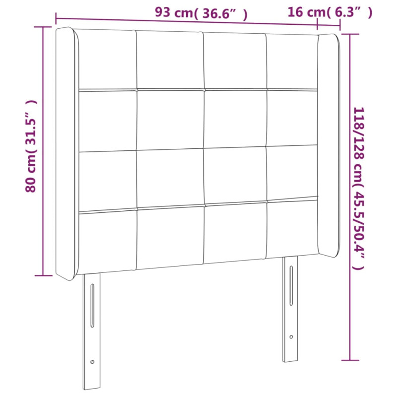 Zagłówek do łóżka z LED, jasnoszary, 93x16x118/128 cm, aksamit