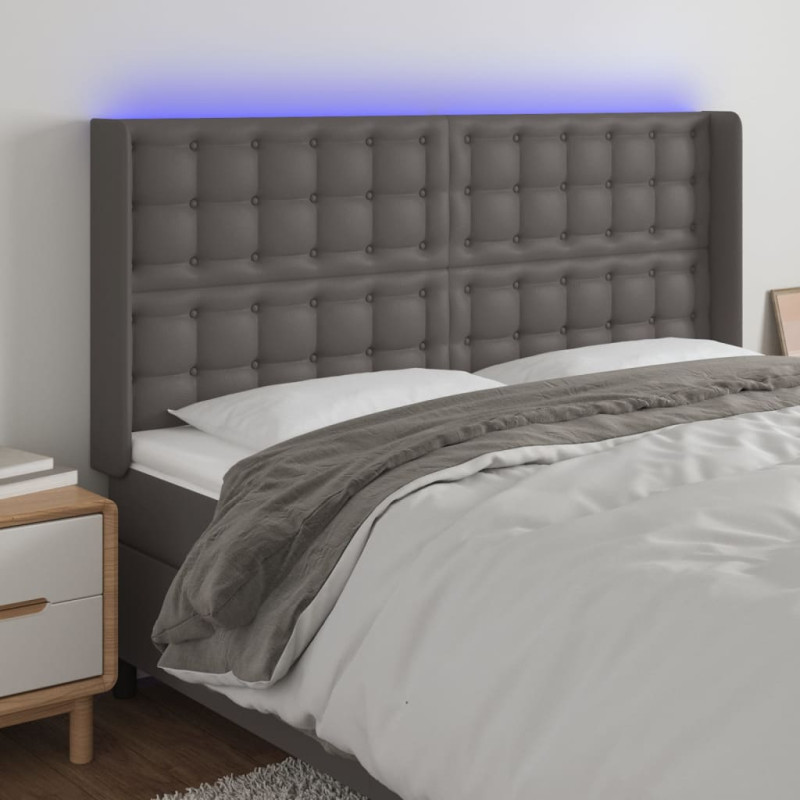 Zagłówek do łóżka z LED, szary, 203x16x118/128cm sztuczna skóra