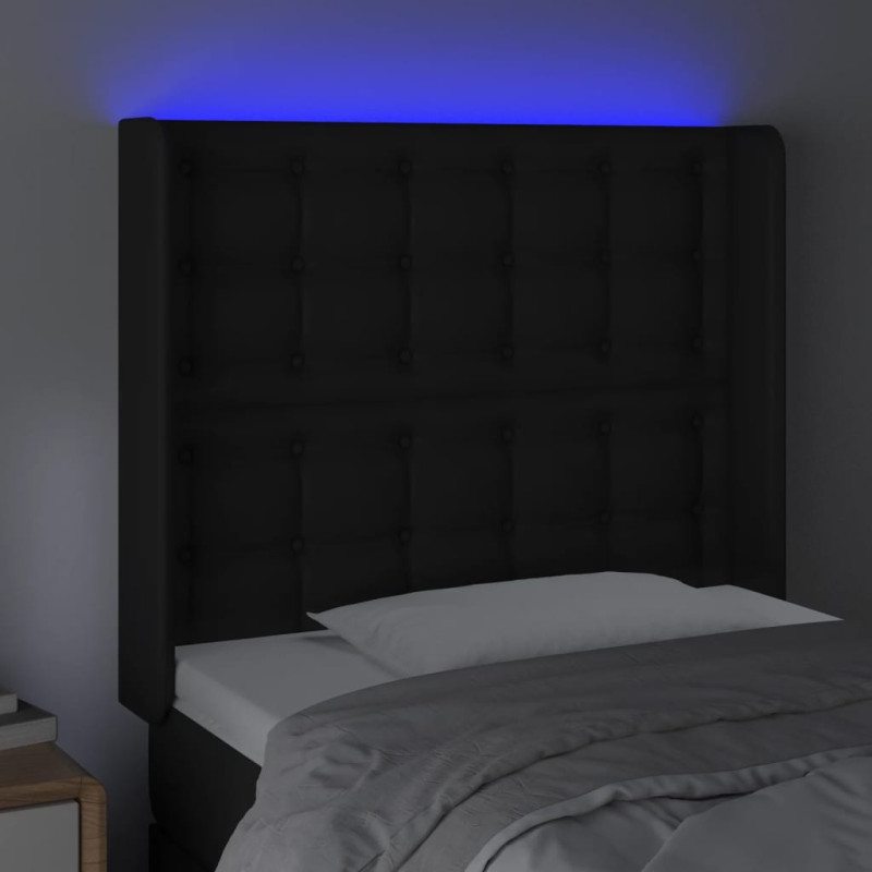Zagłówek do łóżka z LED, czarny 83x16x118/128 cm sztuczna skóra