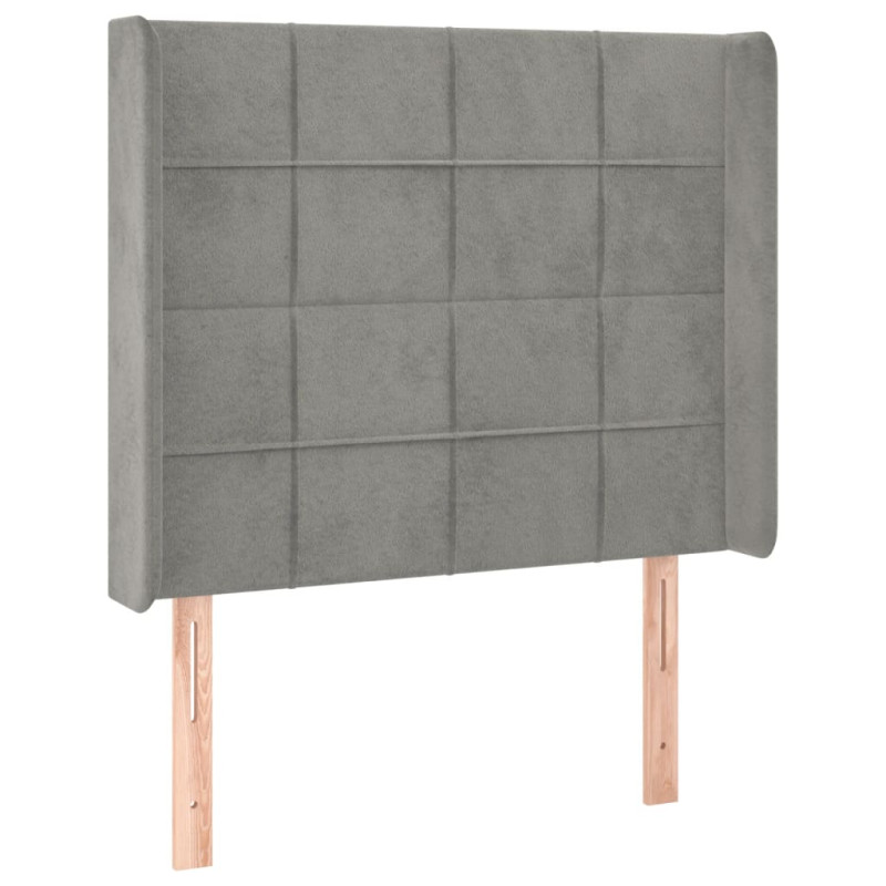 Zagłówek do łóżka z LED, jasnoszary, 103x16x118/128 cm, aksamit