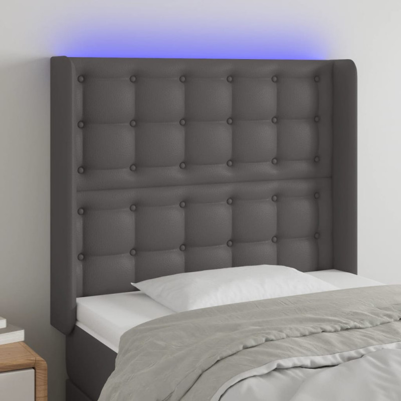 Zagłówek do łóżka z LED, szary, 103x16x118/128cm sztuczna skóra