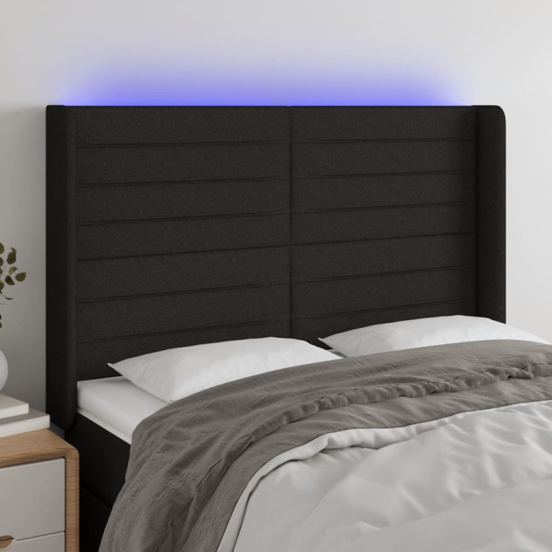 Zagłówek do łóżka z LED, czarny, 147x16x118/128 cm, tkanina