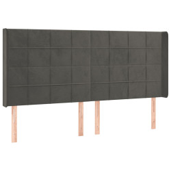 Zagłówek do łóżka z LED, ciemnoszary, 163x16x118/128cm, aksamit