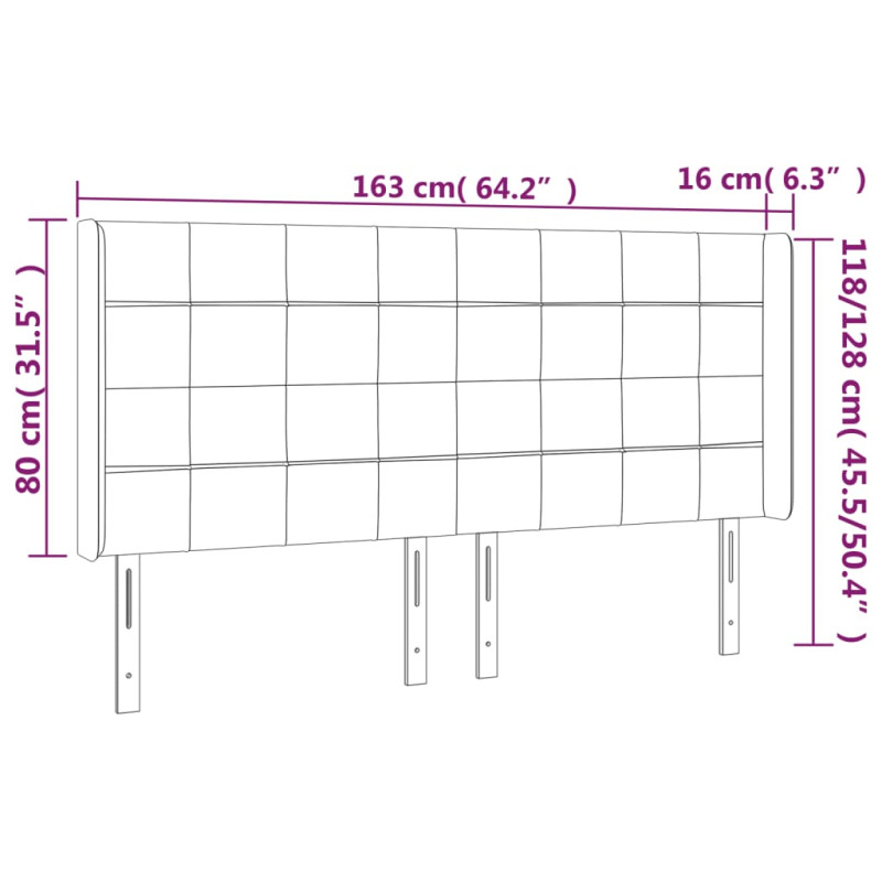 Zagłówek do łóżka z LED, ciemnoszary, 163x16x118/128cm, aksamit