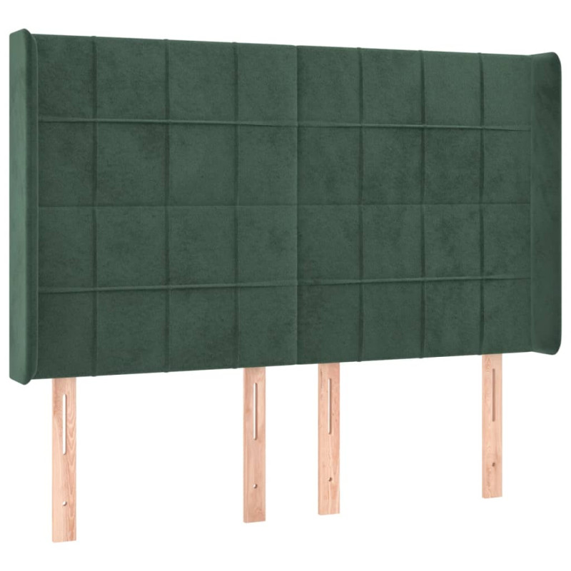 Zagłówek do łóżka z LED, ciemnozielony 147x16x118/128cm aksamit