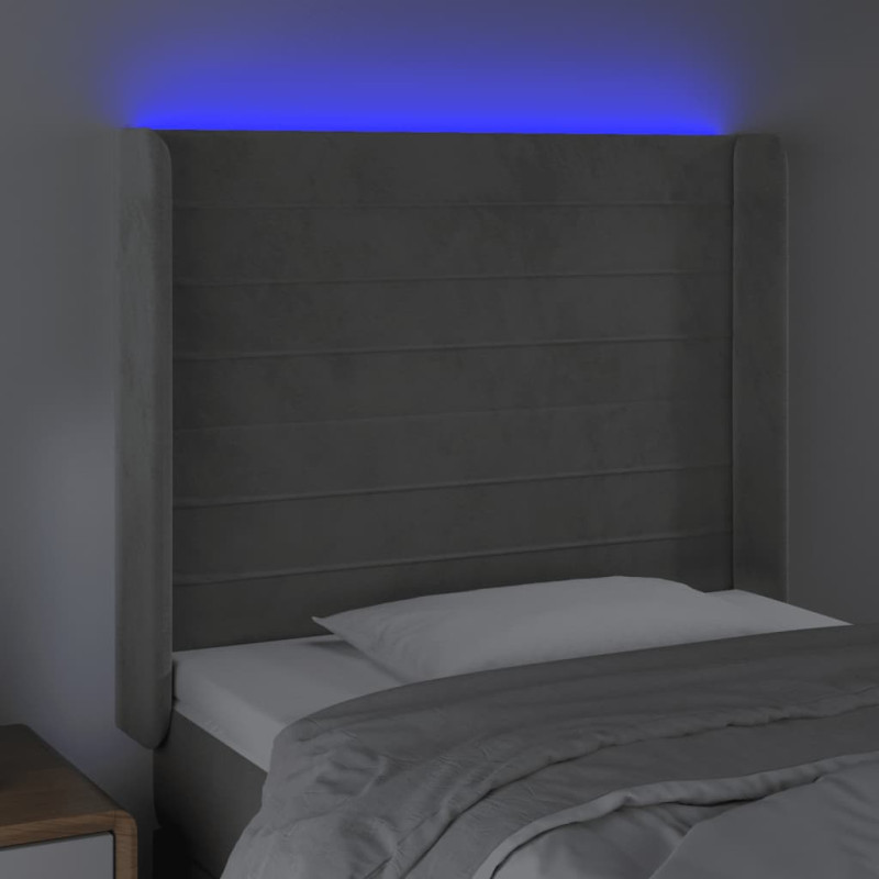 Zagłówek do łóżka z LED, jasnoszary, 83x16x118/128 cm, aksamit