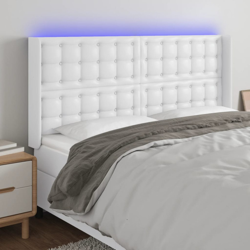 Zagłówek do łóżka z LED, biały, 203x16x118/128cm sztuczna skóra