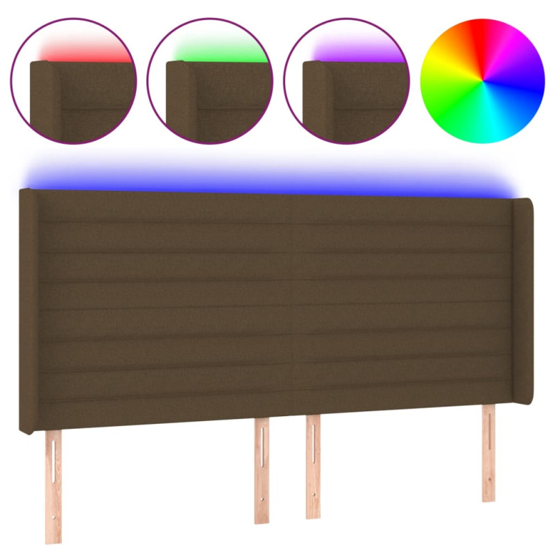 Zagłówek do łóżka z LED ciemnobrązowy 163x16x118/128 cm tkanina