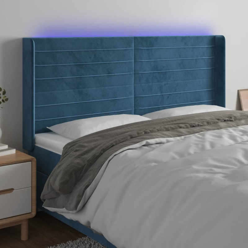 Zagłówek do łóżka z LED ciemnoniebieski, 203x16x118/128 cm