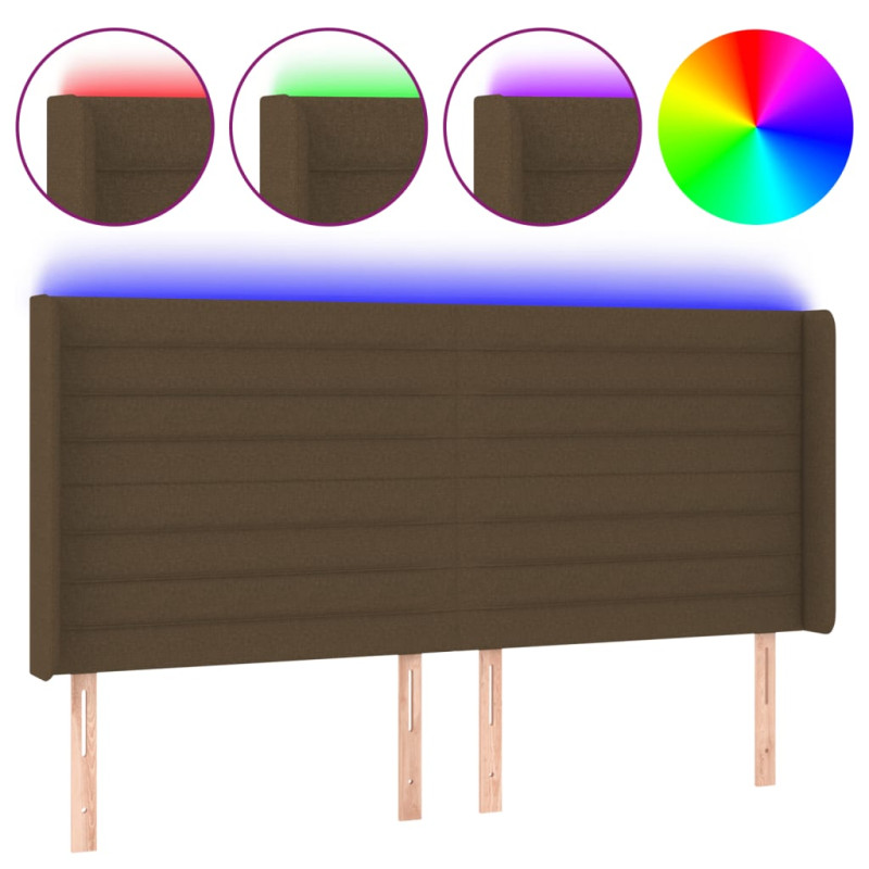 Zagłówek do łóżka z LED ciemnobrązowy 183x16x118/128 cm tkanina