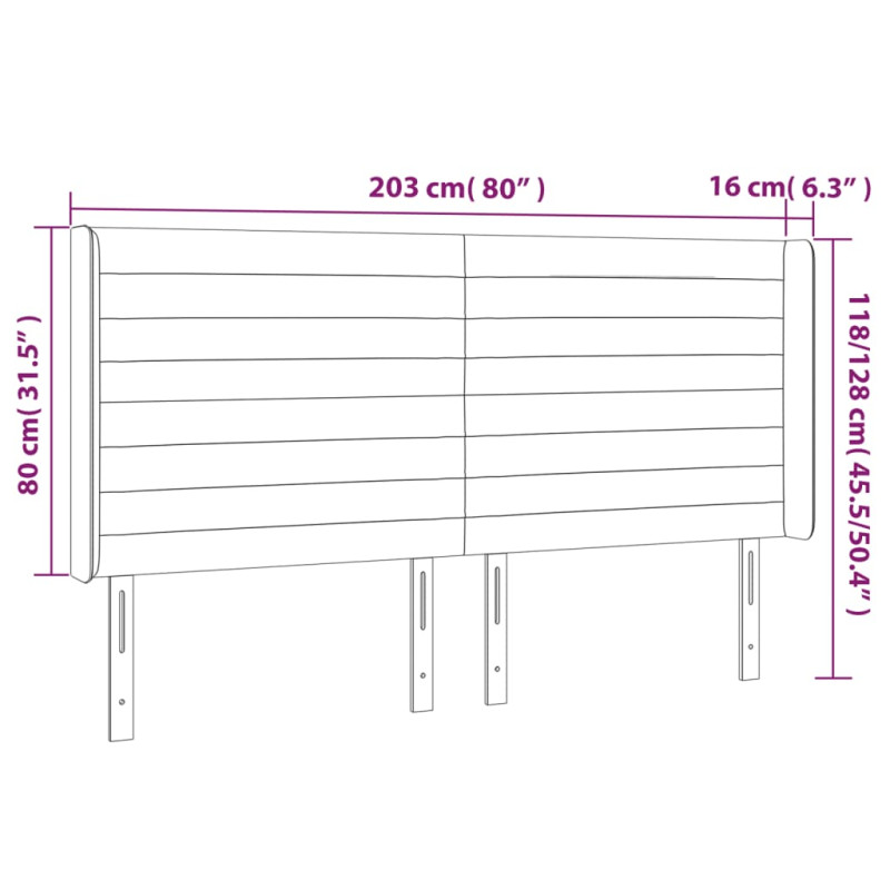 Zagłówek do łóżka z LED ciemnobrązowy 203x16x118/128 cm tkanina