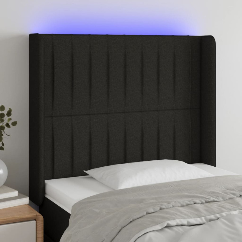 Zagłówek do łóżka z LED, czarny, 93x16x118/128 cm, tkanina