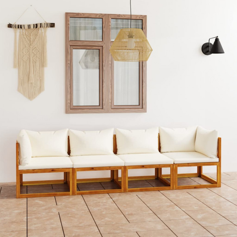 4-osobowa sofa ogrodowa z kremowymi poduszkami, drewno akacjowe