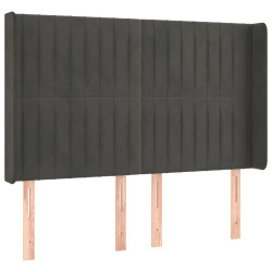 Zagłówek do łóżka z LED, ciemnoszary, 147x16x118/128cm, aksamit