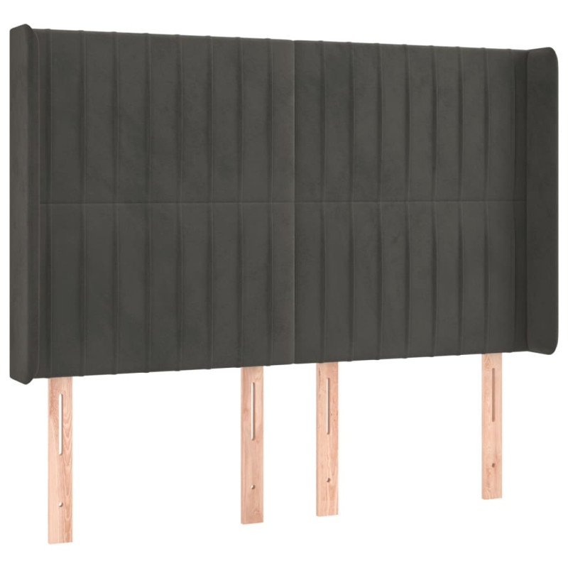 Zagłówek do łóżka z LED, ciemnoszary, 147x16x118/128cm, aksamit