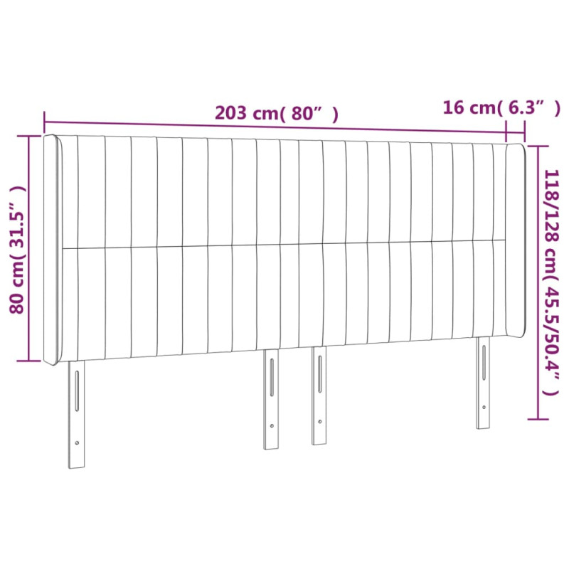 Zagłówek do łóżka z LED, niebieski, 203x16x118/128 cm, tkanina