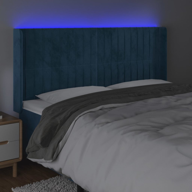 Zagłówek do łóżka z LED ciemnoniebieski, 203x16x118/128 cm