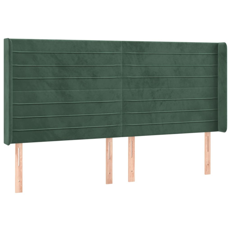 Zagłówek do łóżka z LED, ciemnozielony 163x16x118/128cm aksamit
