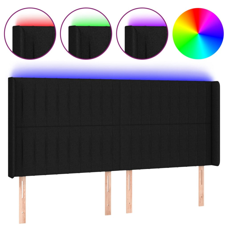 Zagłówek do łóżka z LED, czarny, 183x16x118/128 cm, tkanina