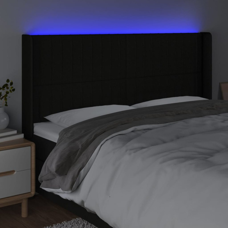 Zagłówek do łóżka z LED, czarny, 183x16x118/128 cm, tkanina