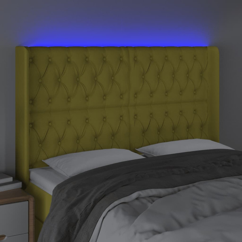 Zagłówek do łóżka z LED, zielony, 147x16x118/128 cm, tkanina