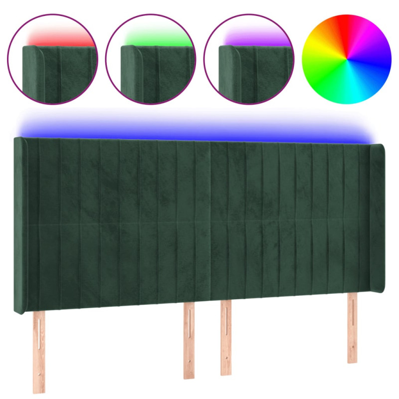 Zagłówek do łóżka z LED, ciemnozielony 183x16x118/128cm aksamit